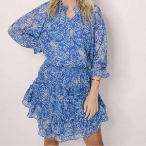 Karlie Blue and White Paisley Mini Dress